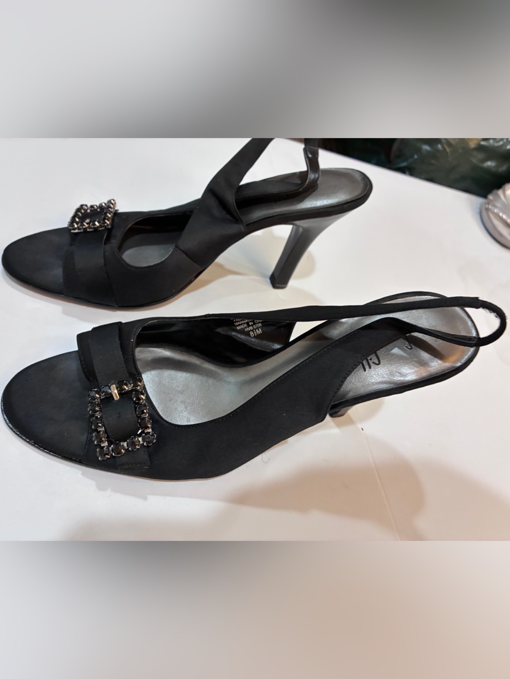 Sam & Libby Black Slingback Heels with Jeweled Buckle
